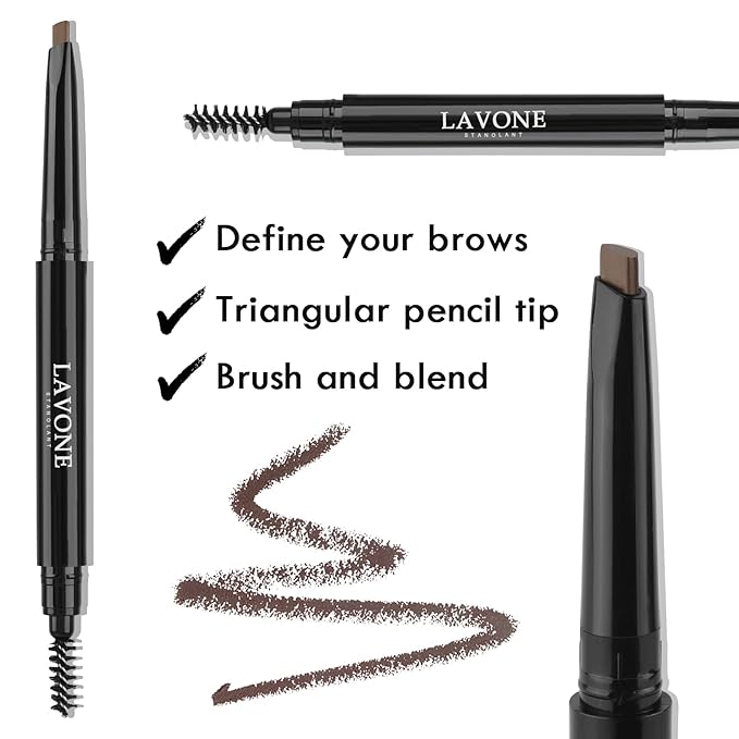 LAVONE Eyebrow Stamp Pencil Kit for Eyebrows Makeup, with Waterproof Eyebrow Pencil, Eyeliner, Eyebrow Pomade, and Dual-ended Eyebrow Brush - Brown