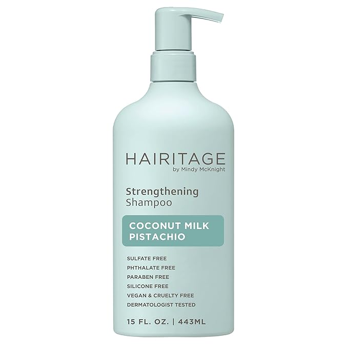Hairitage Coconut Pistachio Strengthening Shampoo | Restoring for All Hair - Color & Treated, Fine to Dry Damaged, Breakage, Sulfate & Paraben Free, Naturally Derived Ingredients, Value Size 15 fl.oz.