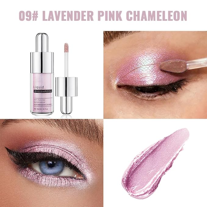 Cherry Pink Shimmer Liquid Eyeshadow, High Pigment Blendable Eye Makeup for Older Women, Long Lasting Lightweight Travel Friendly Buildable, Suitable for All Eye Shapes, Glitter Finish 09#