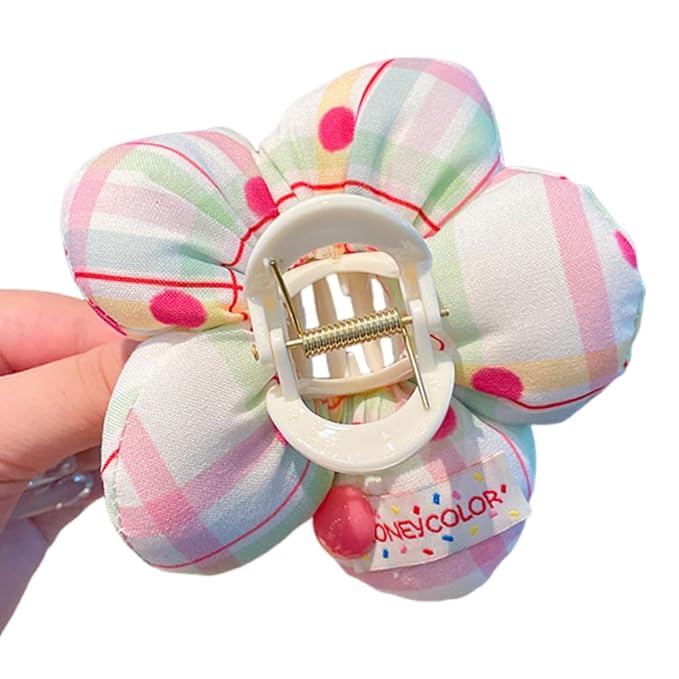 Ouliget Large Fabric Flower Claw Clip,Cute Oversized Hair Clip for Girls Women,Creative Hair Ties Ponytail Decorative Headwear for Christmas Party Decoration (Pink Flower)