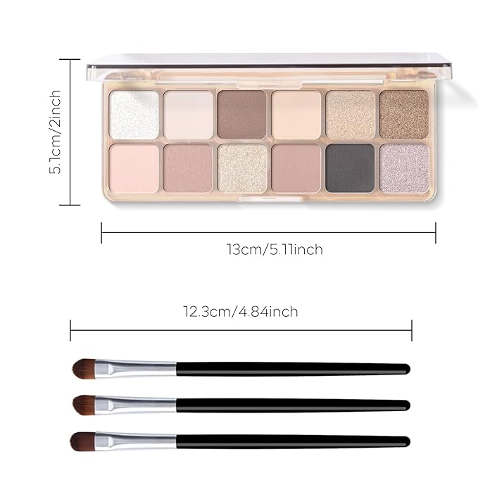 KYDA 12 Colors Grey Brown Eyeshadow Palette with Brush, Matte Shimmer Neutral Nude Brown Eyeshadow, Glitter Sparkling Eye Shadow, Cool Tone Korean Eyes Makeup