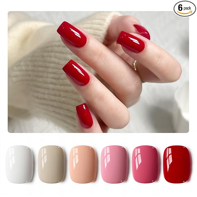 GAOY Pink Red White Gel Nail Polish Set, 6 Colors Beige Nude Soak Off UV Light Cure Gel Polish Kit for Salon and Nail Art DIY at Home