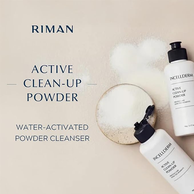 INCELLDERM Active Clean-Up Powder 90g (3.17oz) | Water-Activated Facial Cleanser with Papain Enzymes | Gentle Exfoliation and Skin Barrier Support | Plant-Based Formula