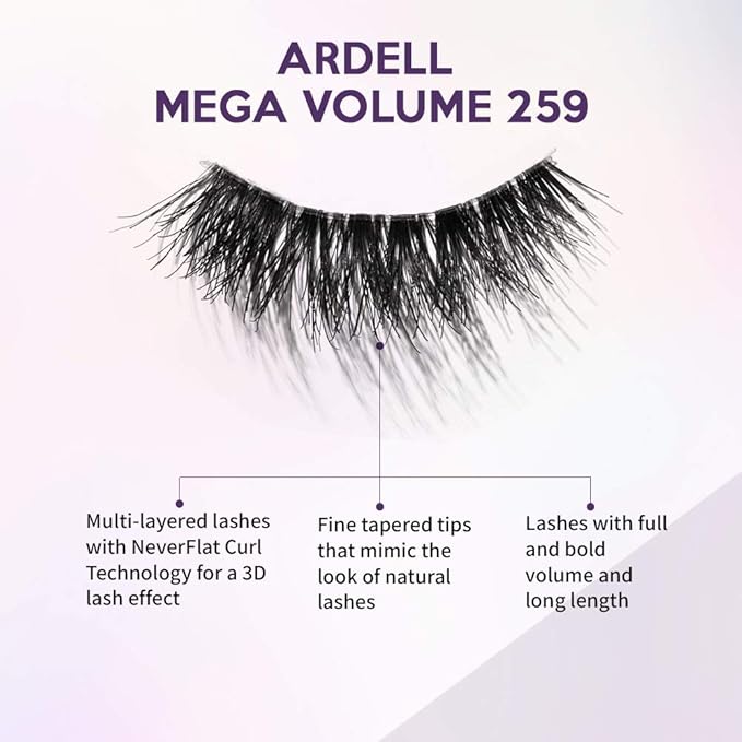 Ardell Mega Volume Lash 259 Multi-Layered False Lashes with Curl Technology, 4 Pairs