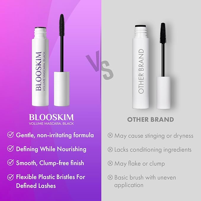 Blooskim Mascara for Older Women 60 Plus: Black Prime Lash Mascara - Prime Mascaras for Mature Women Makeup - Hypoallergenic Non-Clumping Formula for Sensitive Eyes, 5.5g - 2Packs
