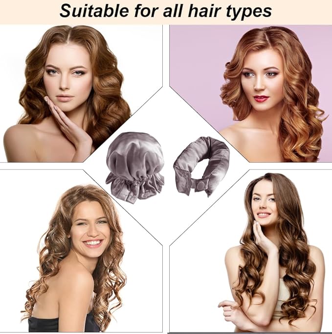 Hair Rollers Set - 6 Satin Hair Curlers with Headband and Cap for Heatless, No-Heat Curls on All Hair Types (Purple)