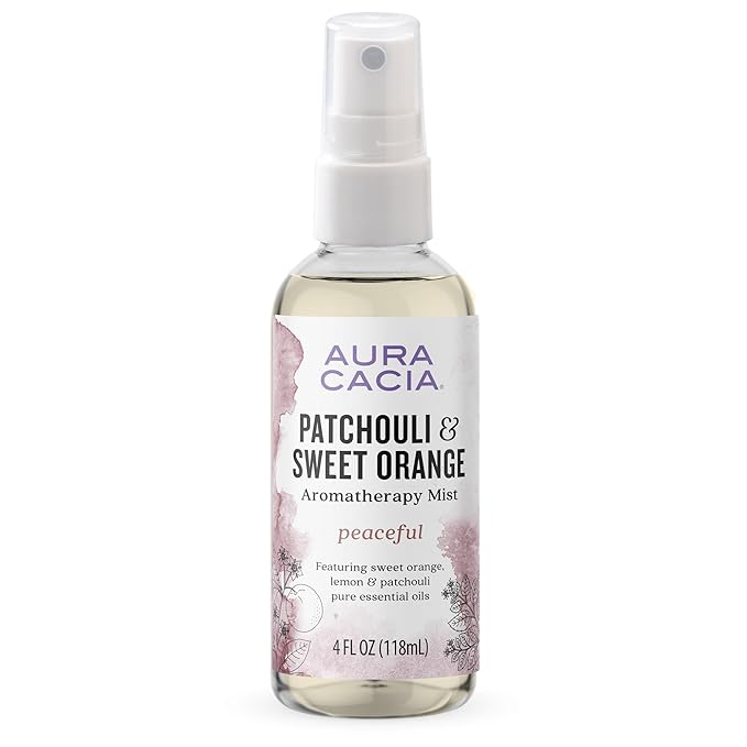 Aura Cacia Patchouli and Sweet Orange Aromatherapy Mist - Body and Room Spray with Pure Essential Oils for Refreshing, Soothing Aromatherapy | 4 Fl Oz (Pack of 1)
