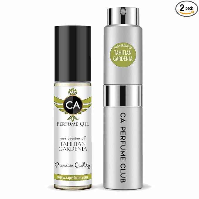 CA Perfume Duo Impression of Tahitian Gardenia For Women And Men Perfume Layering Set Long Lasting Travel Size EDP + Body Oil Roll-On Bottle 0.27 Fl Oz+0.33 Fl Oz