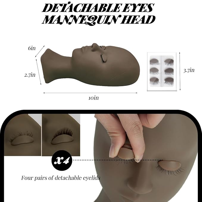 QUKLOGEN Lash Extension Kit Eyelash Practice for Beginners Professional Set with Mannequin Head Removable Eyelids USB Fan Spraye Individual False Lash Eyelash Strips Shampoo Brush Supplies Storage box