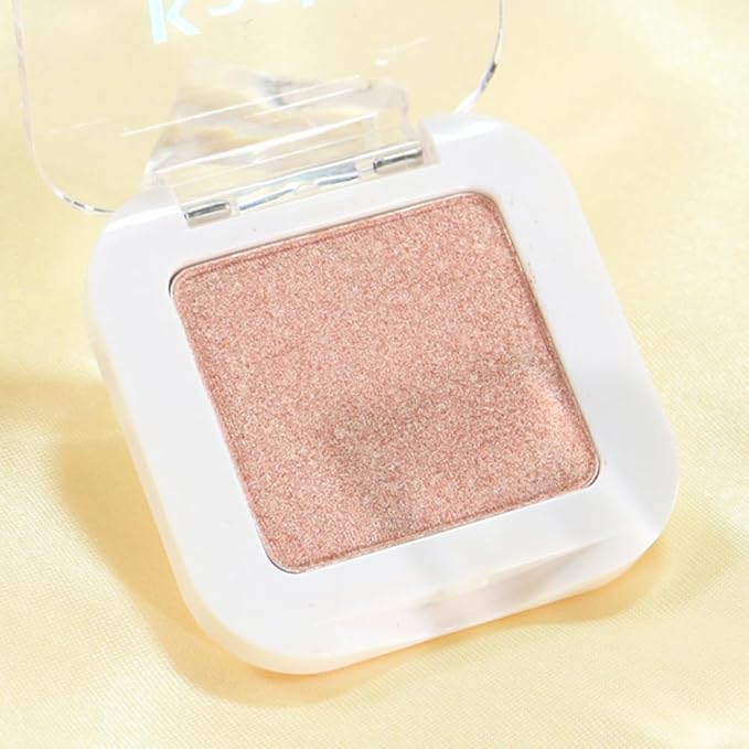 Dusty Pink Champagne Single Eyeshadow Palette, Rose Gold Ice Pink Nude Glitter Cream Eye Shadow Palette Makeup for Older Women, Brightener High Pigment Long Lasting Monochrome Mini Eyeshadow