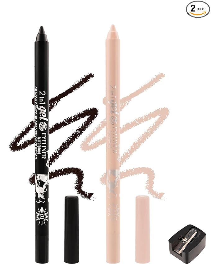 Black Nude Waterline Eyeliner Gel Pencil, Long Stay Eyeliner Waterline Waterproof Smudge-Proof, Safe for Sensitive Eyes, Eye Liner Brightener Pen with Sharpener, Soft Cream Rich Color Eye Makeup Pen