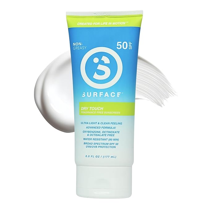 Surface Dry Touch Sunscreen Lotion SPF 50 - Reef Safe, Fragrance Free, PABA Free, Hawaii 104 Compliant - Lightweight Non-Greasy Body Sunscreen for Face and Body, 6 oz