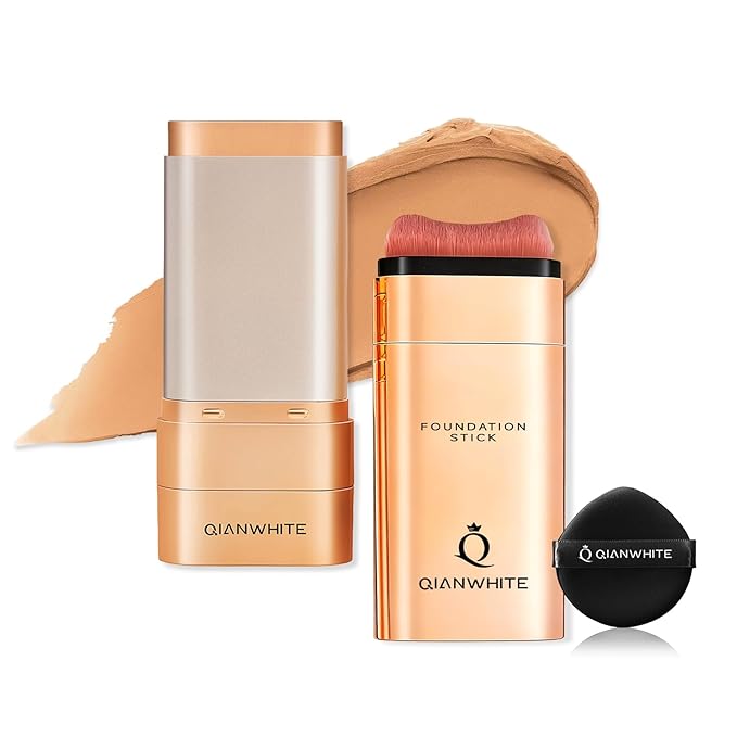 Korean Foundation Stick Foundation for Mature Skin Tint, Buildable Light to Full Coverage Foundation Makeup Concealer, Dual-Ended with Brush for All Skin - Natural Dewy Finish (DARK COFFEE)