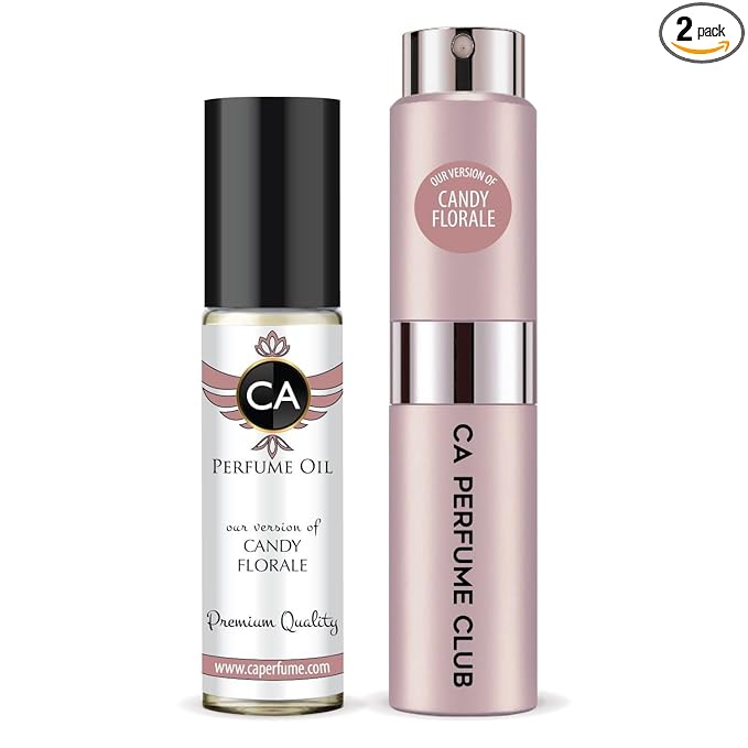 CA Perfume Duo Impression of Candy Florale For Women Perfume Layering Set Long Lasting Travel Size EDP + Body Oil Roll-On Bottle 0.27 Fl Oz+0.33 Fl Oz