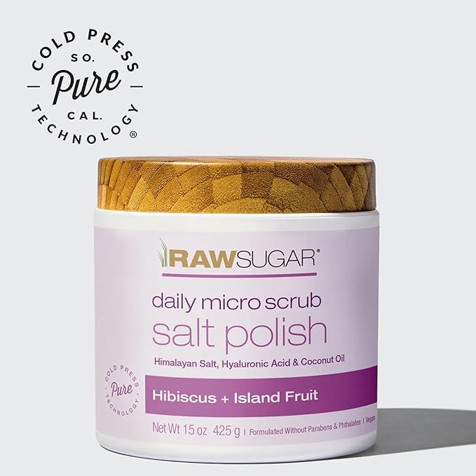 RawSugar Daily Micro Salt Scrub for Body, Exfoliates & Brightens, 15 oz