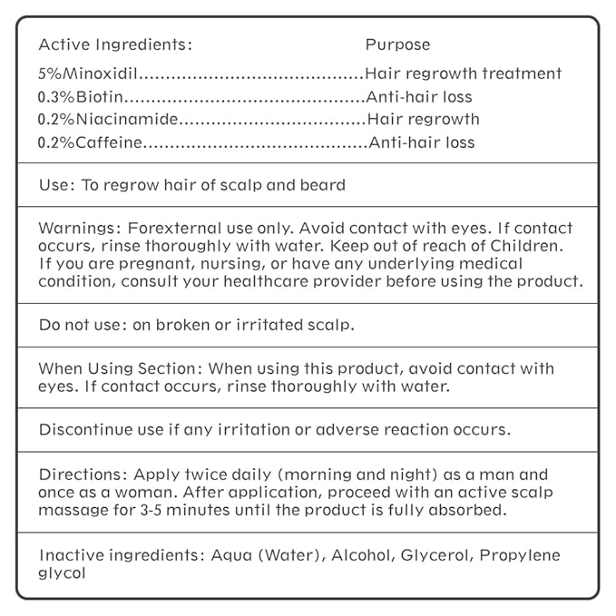 Ruahouine Hair Growth Treatment for Thicker Longer, 5% Minoxidil Biotin Hair Growth Serum Oil for Men and Women, Prevents Hair Loss and Thinning, 2.11 fl.oz