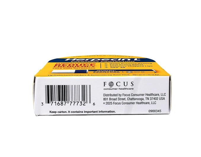 Herpecin L Lip Balm Stick; Cold Sore Sun & Fever Blisters and Chapped Lips Relief Lip Balm with SPF30, Lemon Balm, and Lysine, 0.1oz