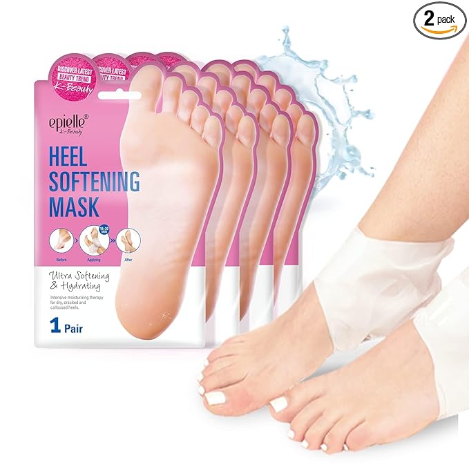 epielle Heel Softening Mask | Intensive Moisturizing Therapy for dry, cracked and calloused heels| Foot Spa, Self Foot Care, Moisture Foot Mask | Ultra Softening & Hydrating (4 Pack)