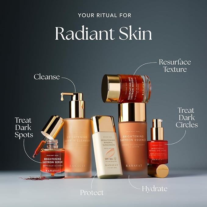RANAVAT BOTANICS Brightening Saffron Serum - Discoloration Correcting Face Serum, Dark Spot Corrector, Vitamin C Alternative & Hyperpigmentation Treatment - Leaves Skin with a Healthy Glow (0.17 oz)
