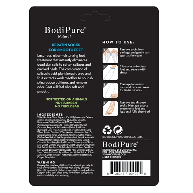 Bodipure Premium Foot Mask Keratin Socks | At Home Spa Moisturizer Socks for Dry Cracked Feet, Callus & Heel Softening | Easy-to-Use Pedicure Foot Repair | Chemical-free Feet Treatment | 100 Pairs