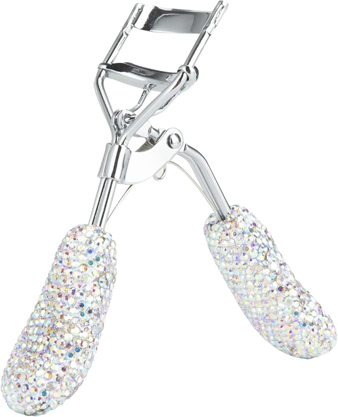Bling Rhinestone Eyelash Curlers Stainless Steel Natural and Long Lasting Eyelash Fit for All Eye Shape Curved Lash Curler (AB Color)