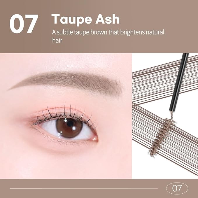 PERIPERA Speedy Skinny Brow Mascara (07 TAUPE ASH), Tinted Eyebrow Mascara with Slim Precision Brush. Clump-Free Natural Brows, K Beauty, Korean Makeup