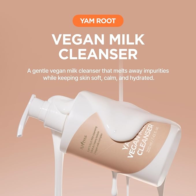 IsNtree Yam Root Vegan Milk Cleanser 220ml, 7.43 fl.oz | Korean Facial Cleanser for Sensitive Skin | Rich & Creamy Texture | Hydrating & Mild | Vegan & Cruelty-Free Skincare