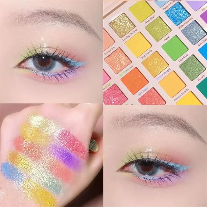 Grospe 30 Color Rainbow Eyeshadow Palette Highly Pigmented Mattes Glitter Shimmers Eye Shadow Palettes Blendable Long Lasting Waterproof Colorful Professional Makeup Palette Gift Set