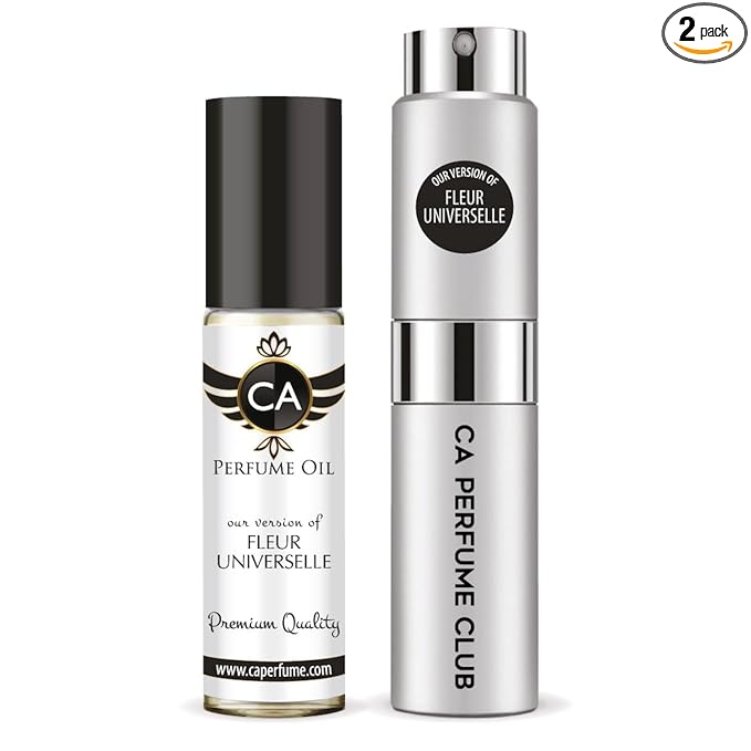 CA Perfume Duo Impression of Fleur Universelle For Women And Men Perfume Layering Set Long Lasting Travel Size EDP + Body Oil Roll-On Bottle 0.27 Fl Oz+0.33 Fl Oz