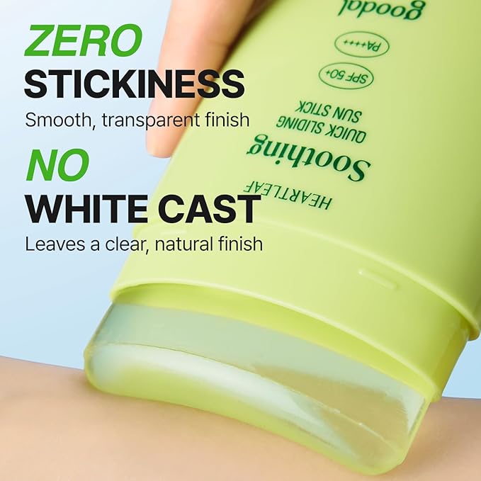 GOODAL Heartleaf Soothing Quick Sliding Sunscreen Stick, Broad Spectrum SPF 50, Lightweight Korean Sun Stick for Face & Body, Non-Sticky for Reapplication Over Makeup, Reef-Friendly, Vegan, 0.77 Oz