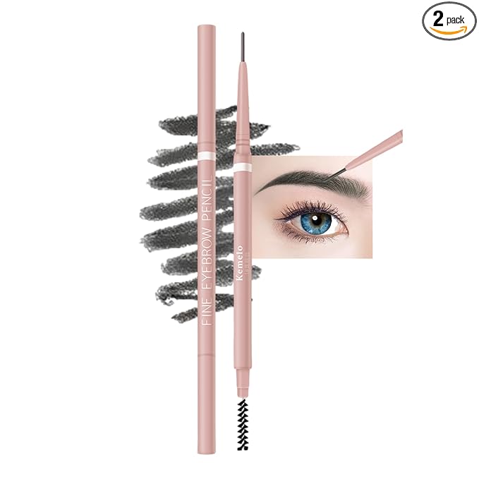 Eyebrow Pencil,2Pcs Professional Micro Brow Pencil with Spoolie Brush,Longwearing Waterproof Eyebrow Pencil,5 Colors to Choose. (#6 Black)