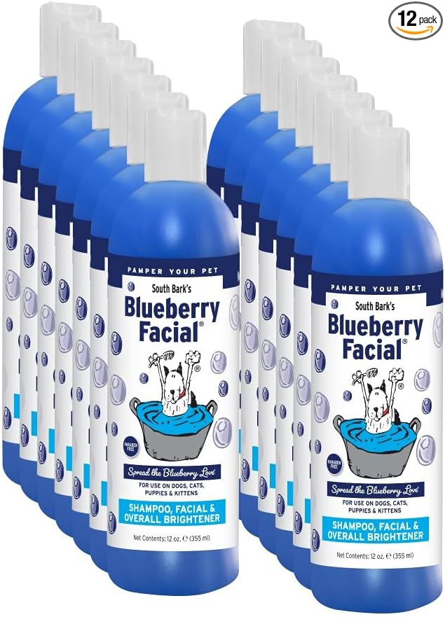 South Bark's Blueberry Facial® Pet Shampoo 12 oz. for Dogs & Cats | Pack of 12 | Brightener & Tear Stain Remover - Lasting Odor Eliminator | Paraben-Free | Biodegradable | Non-Toxic | Made in USA