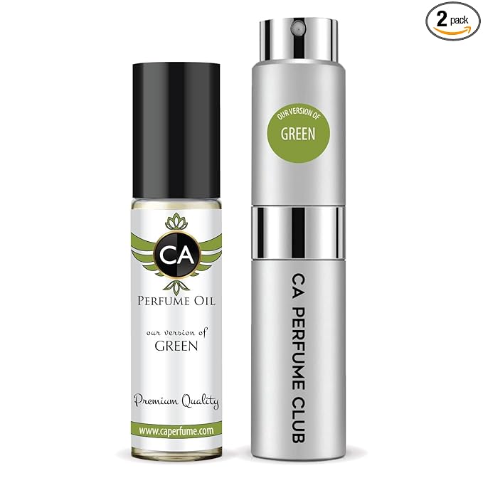 CA Perfume Duo Impression of Green For Women And Men Perfume Layering Set Long Lasting Travel Size EDP + Body Oil Roll-On Bottle 0.27 Fl Oz+0.33 Fl Oz