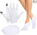 4 Pairs White Cotton Moisturizing Socks Gloves Overnight for Dry Feet Hands, Cotton Moisture Lotion Sleeping Overnight Socks Gloves for Women Girls Dry Feet Hands Healing Repairing Softening