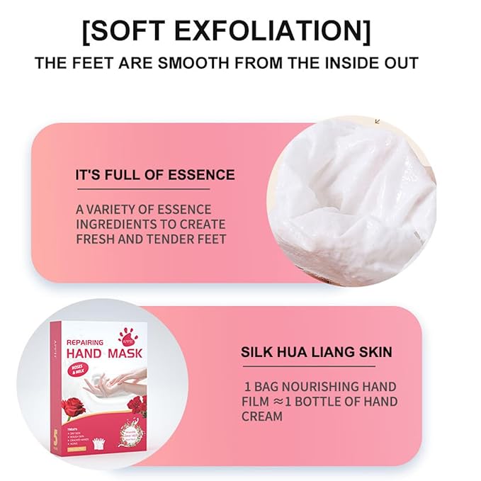 VolksRose 5 Pairs Hand Mask Gloves with Rose & Milk - Moisturizing Hand Mask for Dry Cracked Hands Overnight Repair Treatment, Intensive Hydration Spa Gloves for Women, Self Care Gifts for Rough Skin