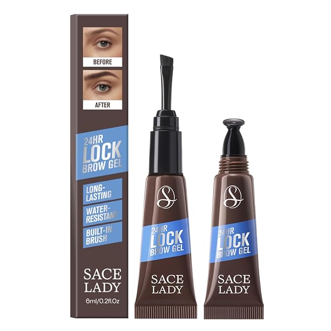 SACE LADY 24H Lock Eyebrow Gel, Waterproof Brow Gel Brown with Built-in Brush, Long-Lasting Natural Pigmented Eye Makeup for Women (02 Dark Brown)