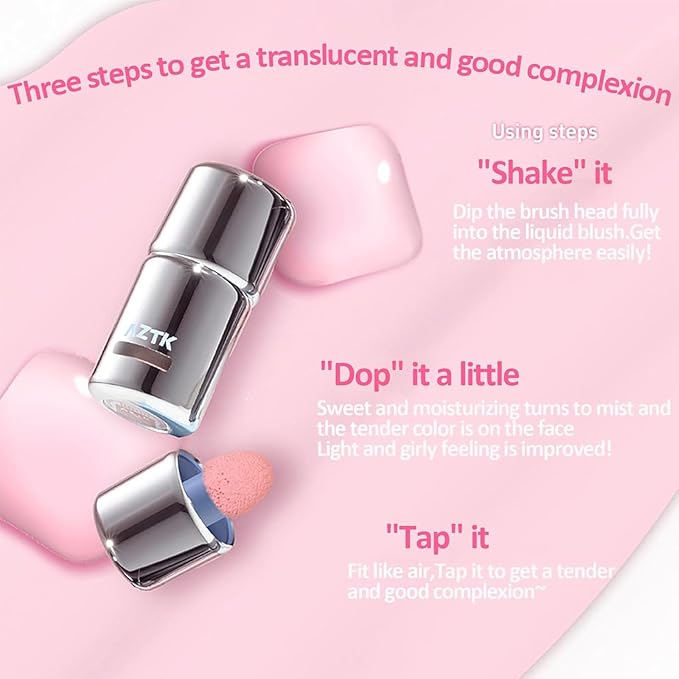 Aztk Liquid Blush, Aztk Jelly Color Liquid Blushes, Blush for Cheeks, Cream Blusher with Sponge Head - High-Pigment, Long-Lasting, Lightweight, Matte Finish (JC02)