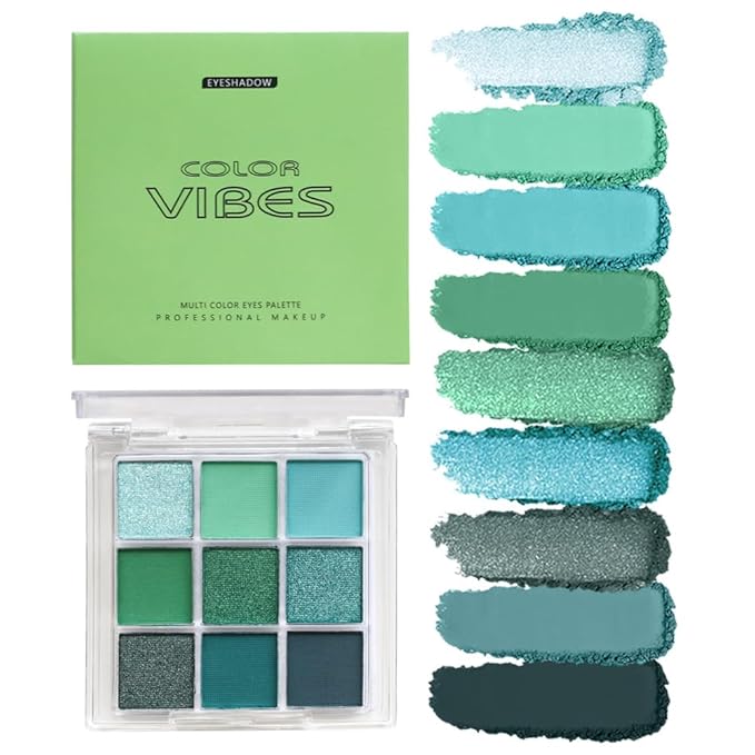 URQT Green Emerald Bloom Eyeshadow Palette – 9 Vibrant Green & Teal Shades Eye Shadow for Mature Skin, High Pigmented Matte & Shimmer Finishes, Long-Lasting Nature Inspired Eye Makeup Palette