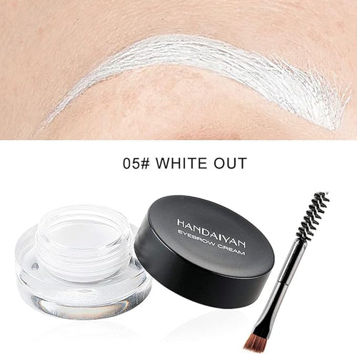 12 Colors Eyebrow Pomade - Full-pigmented, Long Lasting Waterproof Eyebrow Cream Gel Filling & Shaping Tinted Enhancers with Brush for Daily or Cosplay (05 White Out)