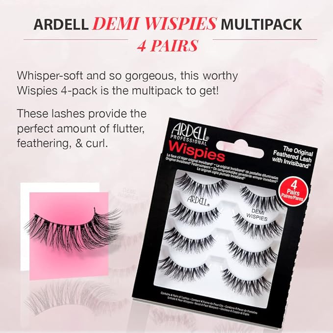 Ardell Demi Wispies False Eyelashes, Black - Full Volume Wispy Lashes, Reusable Strip - Natural Look, Eye Makeup Enhancement, 2 Pack