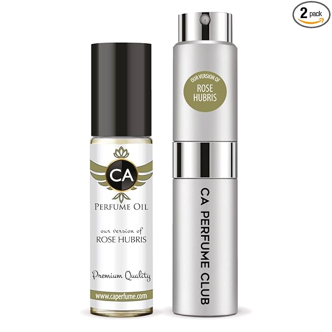 CA Perfume Duo Impression of Rose Hubris For Women And Men Perfume Layering Set Long Lasting Travel Size EDP + Body Oil Roll-On Bottle 0.27 Fl Oz+0.33 Fl Oz