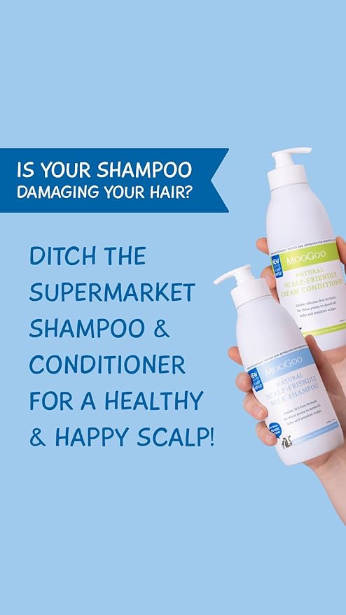 MooGoo Natural Milk Shampoo & Cream Conditioner Pack - For Itchy, Dry, Sensitive Scalps Prone to Eczema & Psoriasis – Sulphate-Free, Silicone-Free, Paraben-Free - 2x 16.9 fl oz