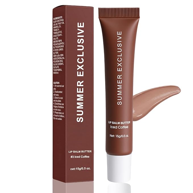 Summer Butter Lip Balm, Hydrating Plumping Clear Serum, Natural Glow Non-Sticky Transfer-Proof, Nourishing for Dry Lips, Women-Focused Lip Care with Shea Butter (#Iced Coffee, 1Pcs)