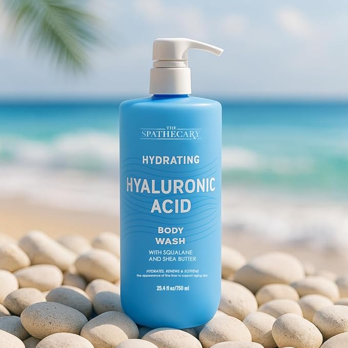 Hyaluronic Acid Body Wash with Squalane & Shea Butter – Hydrating Moisturizing Shower Gel for Dry & Sensitive Skin, Daily Cleanser for Soft Smooth Skin, Vegan, Sulfate Free, 25.4 fl oz