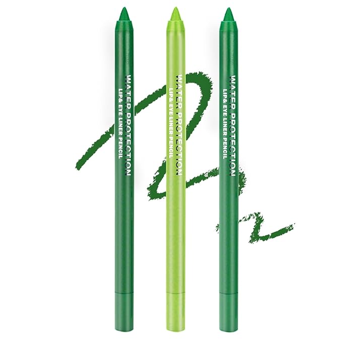 3PCS Green Eyeliner Pencil Set Colorful Metallic Glitter Eyeliner Pen,Shimmer Eye Shadow Pencil Professional Eye Liner Makeup Kit - Set B