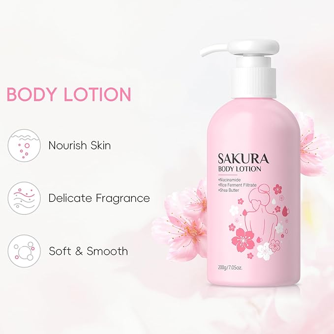Sakura Blossom Body Lotion, Firming Moisturizer & Hydrating with Niacinamide & Vitamin C Nourish Skin, Non- Sticky Refreshing, Quickly Absorbed