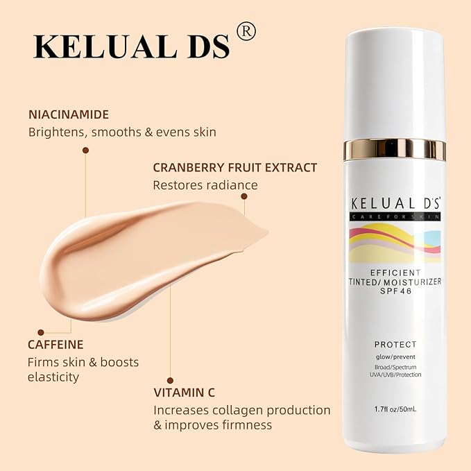 Tinted Moisturizer,Anti-Aging Tinted Face Moisturizer SPF 46 | Broad Spectrum SPF Protection, Hydrating Dewy Universal Tinted Moisturizer, 1.7oz/50ml
