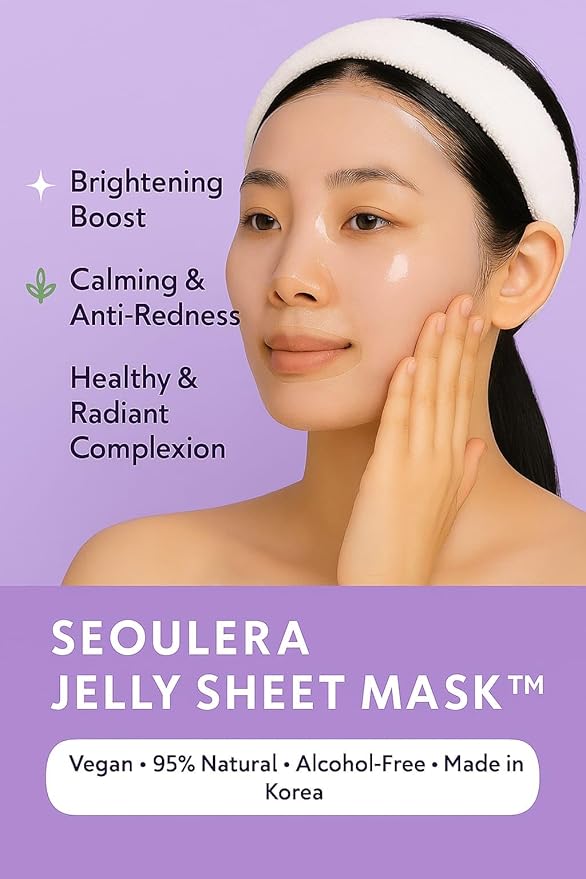 Korean Jelly Sheet Mask, Brightening & Calming Glow, Anti-Redness Hydration for Sensitive Skin, 5 Pack