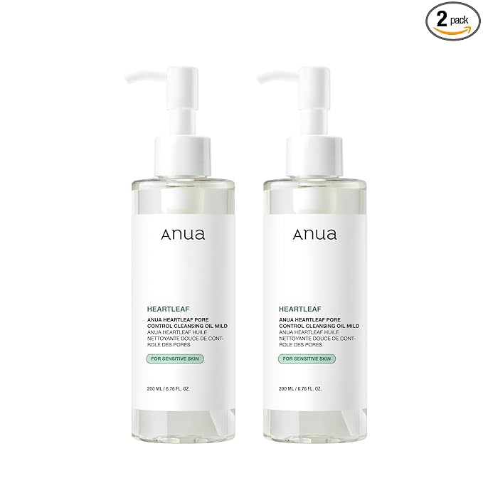 ANUA Heartleaf Pore Cleansing Oil MILD, Sensitive Skin Face Wash, Oil Cleanser for Face, Makeup Blackhead Remover, Korean Skin Care, Non-Comedogenic, Fragrance Free (6.76 fl oz) (Pack of 2)