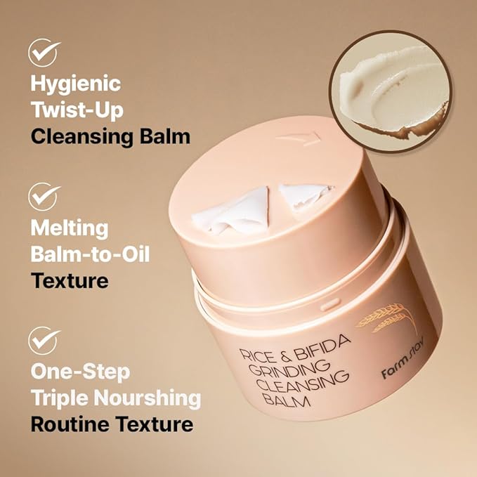 FARMSTAY Rice & Bifida Grinding Cleansing Balm | Twist up Face Makeup Remover Cleanser | Zero Irritation Hydrate and Nourish for All Skin Types Sensitive, 1.69 fl oz
